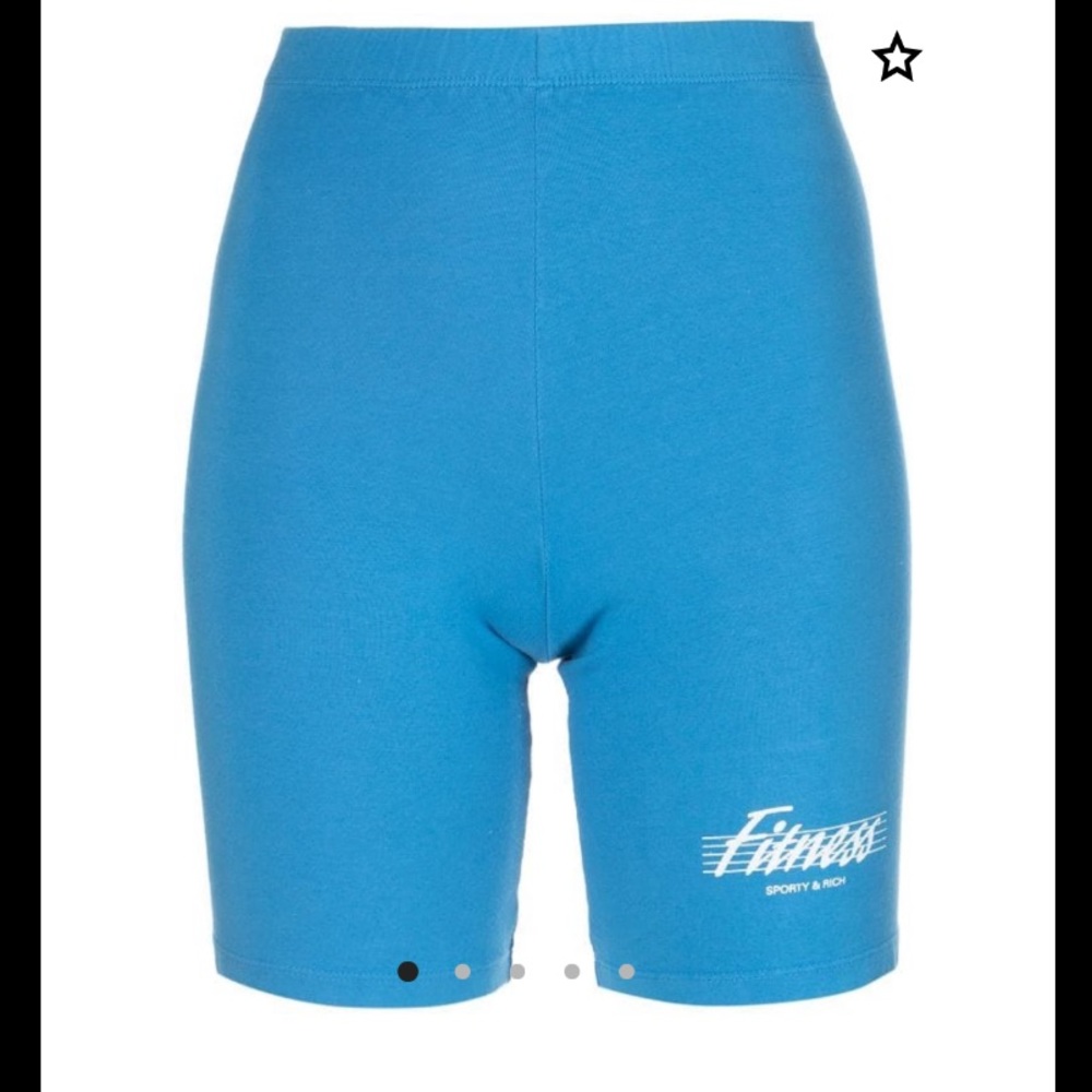 Sporty & Rich 80s Varsity Blue Logo Princess Diana Fitness Biker Shorts Sz L/XL - Picture 11 of 13